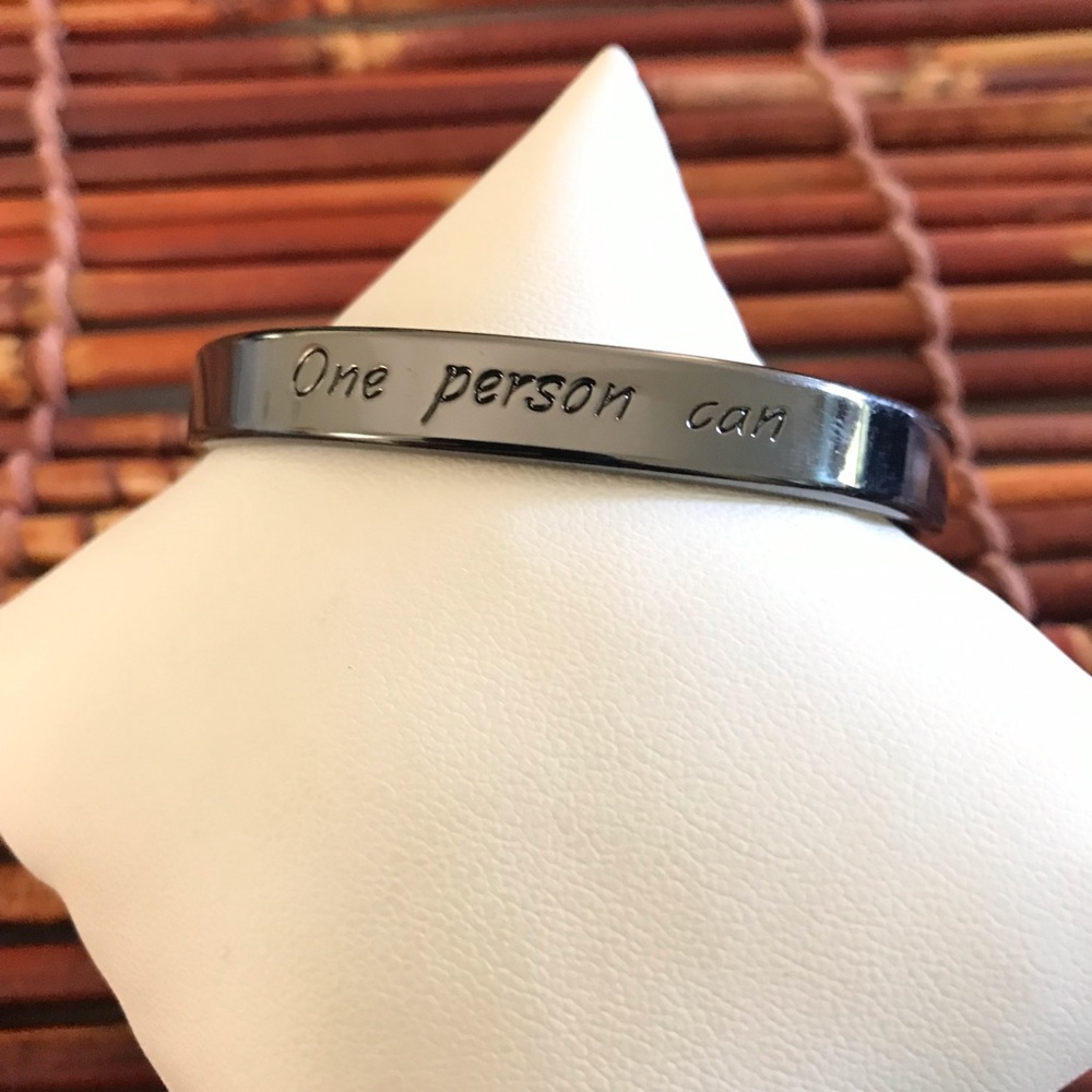 Mary Kay Inscribed Bangle Bracelet Gun metal color with clear crystals